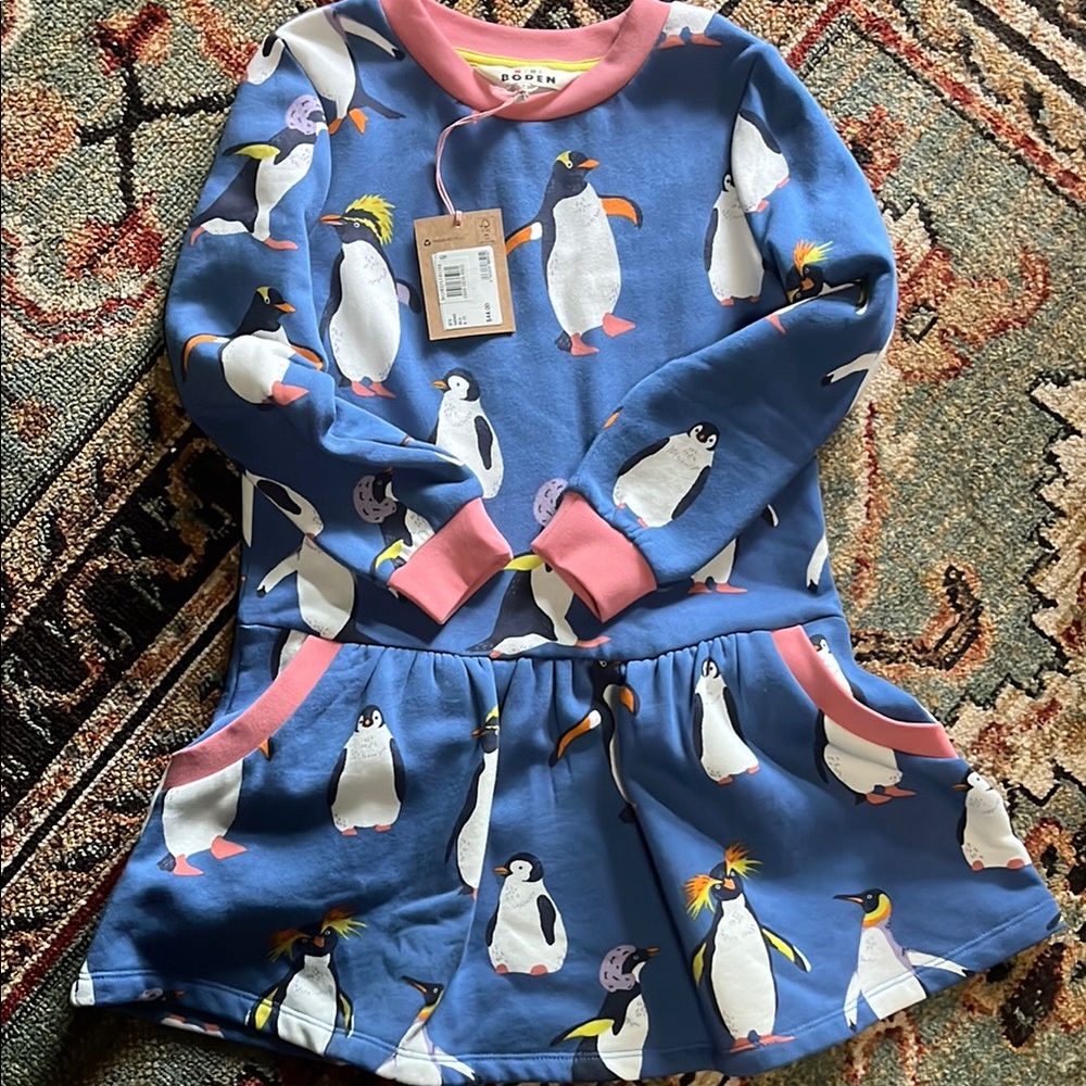 Mini Boden Cozy Printed Sweatshirt Dress